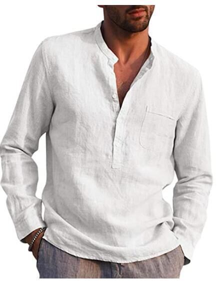 Camisa de Lino Casual Manga Larga para Playa Hombre - Image 15