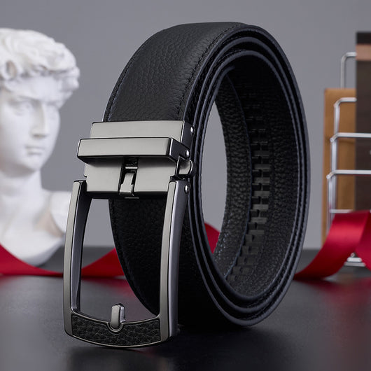 Cinturón de Cuero para Hombre con Hebilla Automática y Textura Grabada