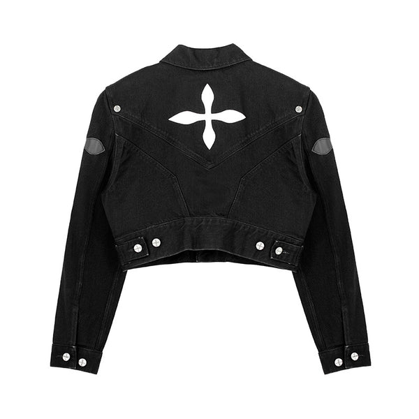 Chaqueta Denim Corta Patchwork Cuero - Estilo Casual Versátil