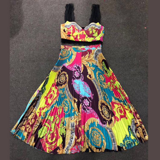 Falda Plisada Estilo Resort Barroco con Estampado