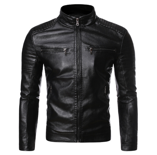 Chaqueta de Cuero para Motociclista con Cuello Tipo Stand
