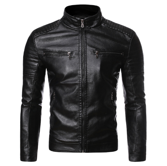 Chaqueta de Cuero para Motociclista con Cuello Tipo Stand