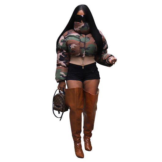 Chaqueta Corta de Algodón con Estampado Camuflaje Retro para Mujer - Image 8
