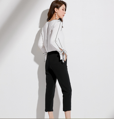 Blusa Elegante Coreana de Manga Larga con Detalles de Cuentas y Contraste de Color - Image 7
