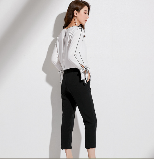 Blusa Elegante Coreana de Manga Larga con Detalles de Cuentas y Contraste de Color - Image 7