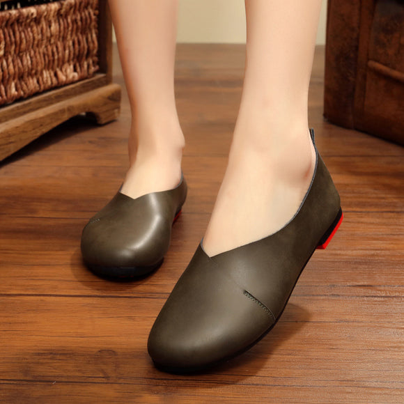 Zapatos Planos Retro de Cuero con Punta Redonda - Comodidad de Abuela