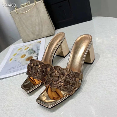 Sandalias y Pantuflas de Tacón Alto en Cuero para Mujer - Image 9