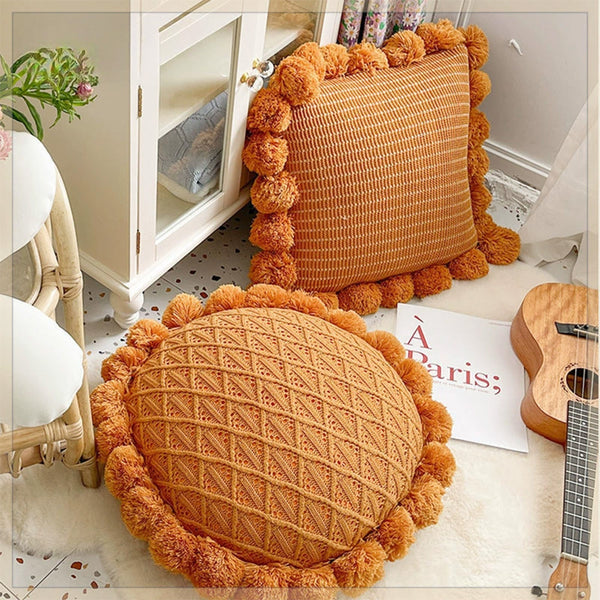 Funda de Cojín Tejido Verde Menta con Borlas - Almohada Decorativa Moderna para Sofá y Cama