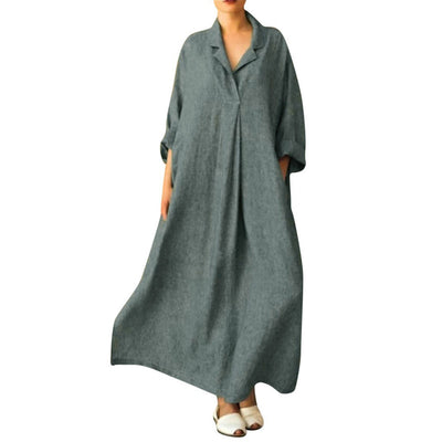 Vestido Bohemio Holgado Largo Hasta el Tobillo con Mangas Farol para Oficina - Image 11
