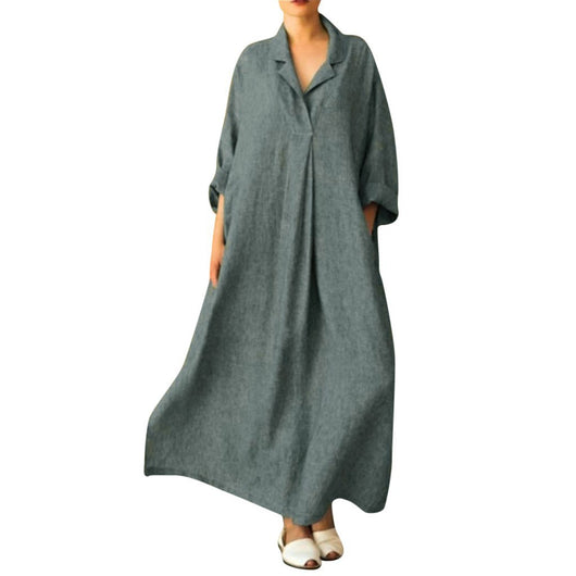 Vestido Bohemio Holgado Largo Hasta el Tobillo con Mangas Farol para Oficina - Image 11