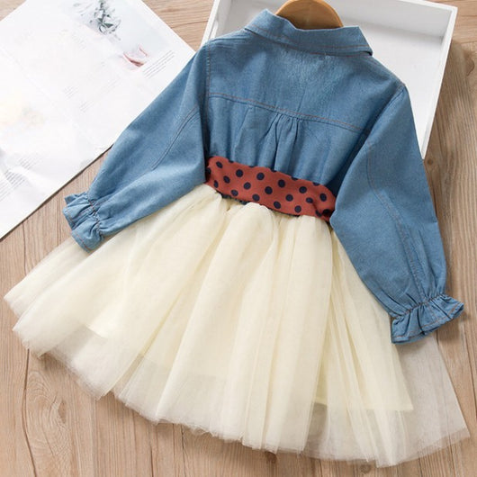 Vestido Infantil Denim con Panel de Malla - Falda de Moda - Image 11