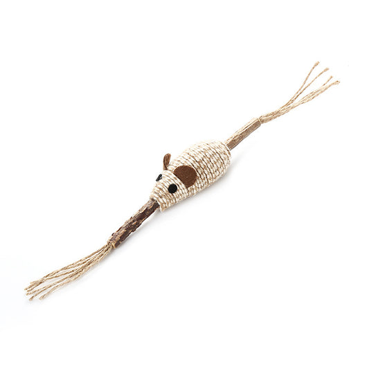 Natural catnip stick toy with a green catnip ball in the center and fluffy brown and white feathers on both ends. - Image 4