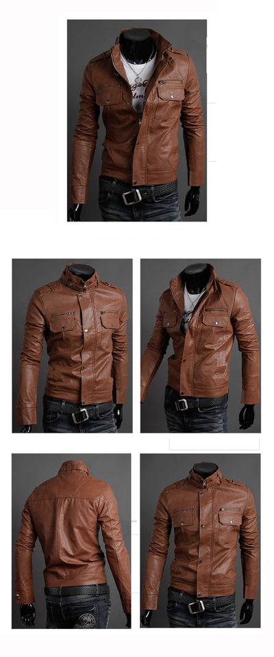 Chaqueta de Cuero para Motociclista con Cuello de Pie Elegante - Image 13
