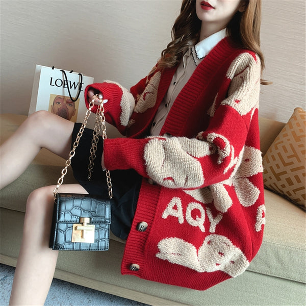 Cardigan Tejido Suelto Coreano para Mujer - Abrigo Grueso Estilo Occidental