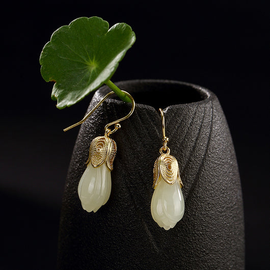 Aretes Vintage de Flor de Magnolia Hetian Natural - Image 4