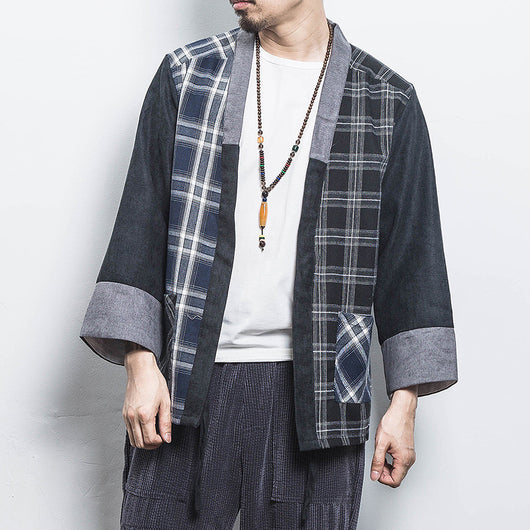Cardigan de Punto Estilo Kimono Asiático con Cuadros - Image 5