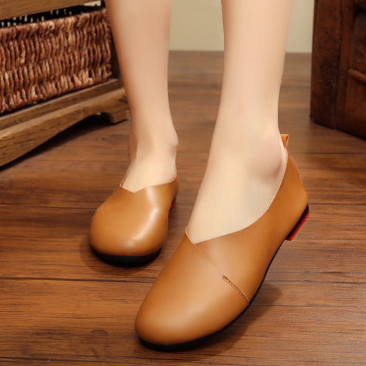 Zapatos Planos Retro de Cuero con Punta Redonda - Comodidad de Abuela
