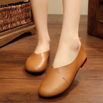 Zapatos Planos Retro de Cuero con Punta Redonda - Comodidad de Abuela