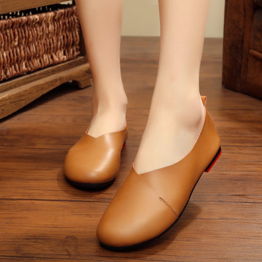 Zapatos Planos Retro de Cuero con Punta Redonda - Comodidad de Abuela