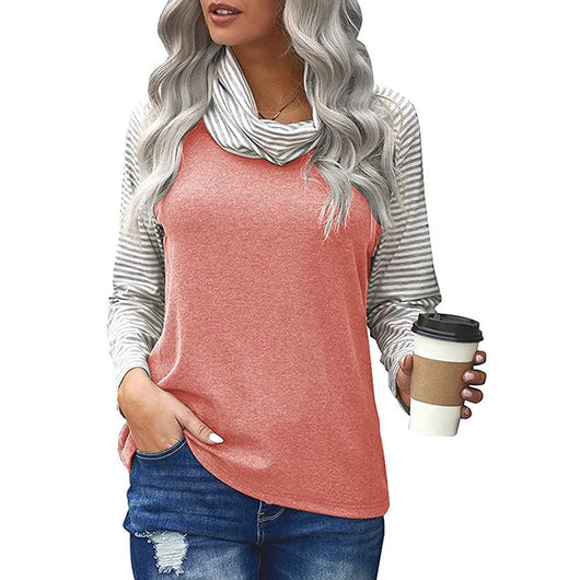 Blusa Mujer a Rayas con Cuello Alto y Mangas Largas - Image 5