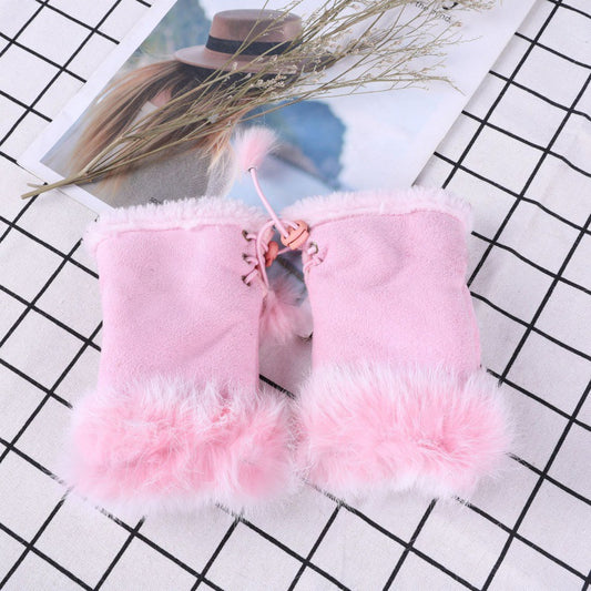 Guantes Mitones de Pelo de Conejo y Gamuza