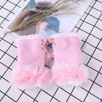 Guantes Mitones de Pelo de Conejo y Gamuza
