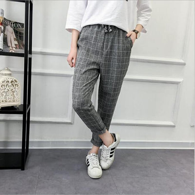 Pantalones Casuales Cuadros Harem de Nueve Puntos - Image 4