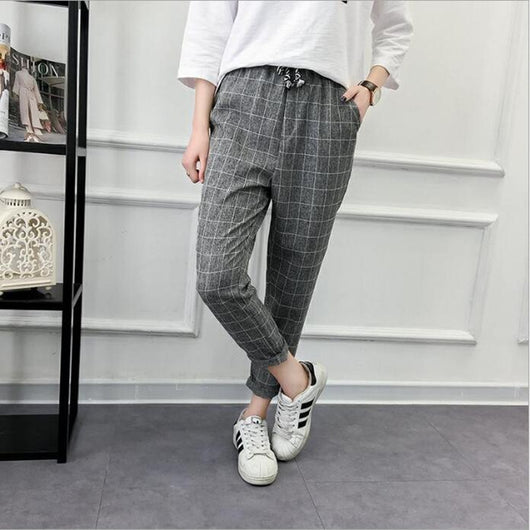 Pantalones Casuales Cuadros Harem de Nueve Puntos - Image 4