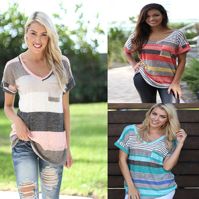 Camiseta estampada con bolsillo y corte irregular - Colección de moda de verano