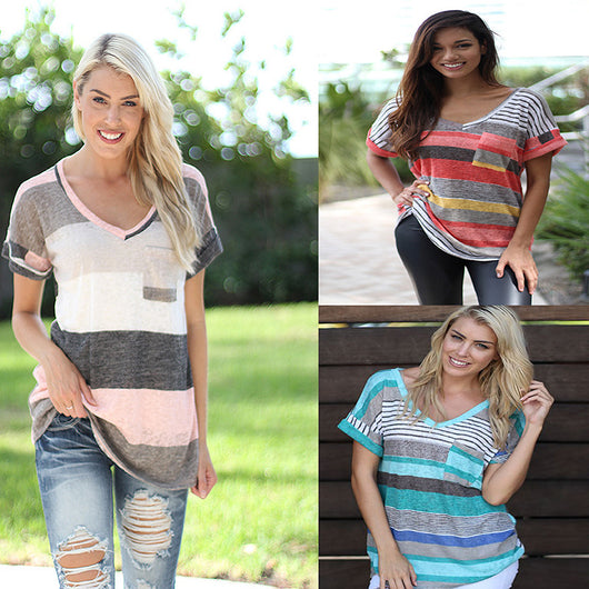 Camiseta estampada con bolsillo y corte irregular - Colección de moda de verano - Image 2