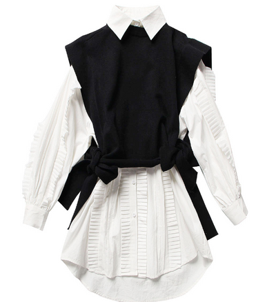 Conjunto de Dos Piezas: Chaleco de Encaje y Vestido Camisero Blanco - Image 6