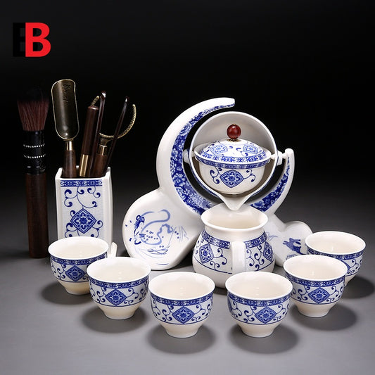 Juego de Tetera y Tazas de Cerámica Azul y Blanco - Image 2