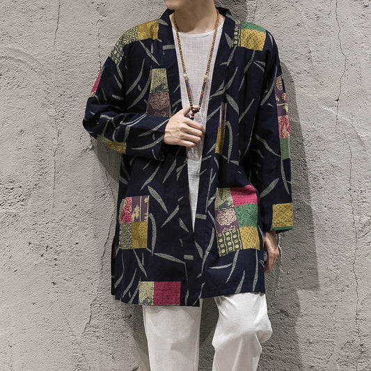 Chaqueta Tipo Capa Otoñal para Hombre Estilo Coreano - Algodón y Lino sin Hebillas - Image 2
