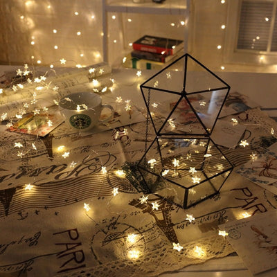 Luces LED de Cobre Decorativas Forma de Estrella y Corazón - Guirnalda Parpadeante para Dormitorio - Image 3