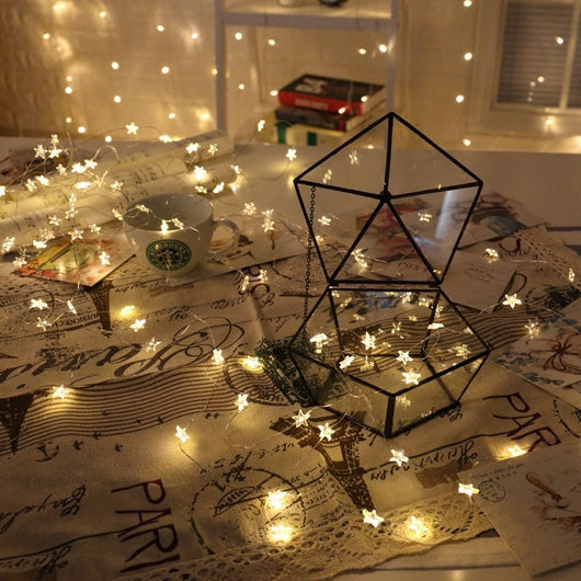 Luces LED de Cobre Decorativas Forma de Estrella y Corazón - Guirnalda Parpadeante para Dormitorio - Image 3