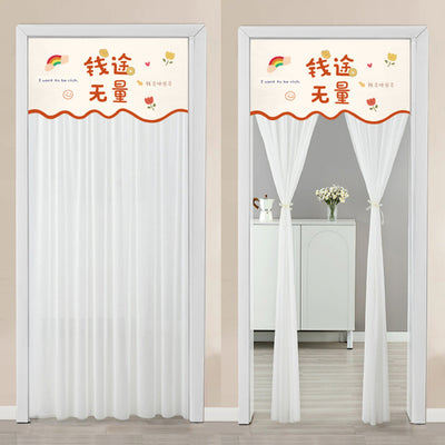 Double-layer blackout doorway curtain with a light blue top featuring a cartoon bear and "LUCK DAY!" text. - Image 3