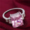 Coloured agate ring with AAA zircon rhodium-plated ring Rosado US 10