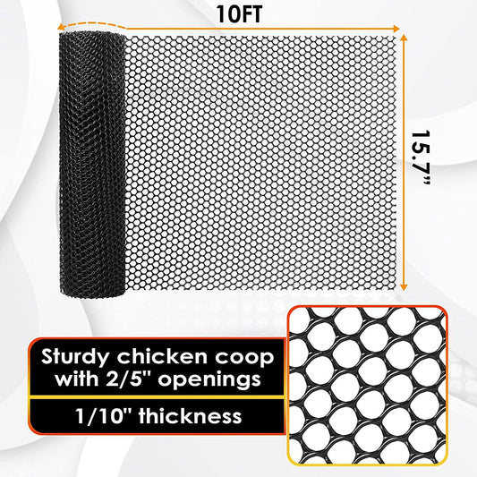 White plastic chicken wire mesh roll with hexagonal openings, showing transparency with a hand behind it. - Image 2
