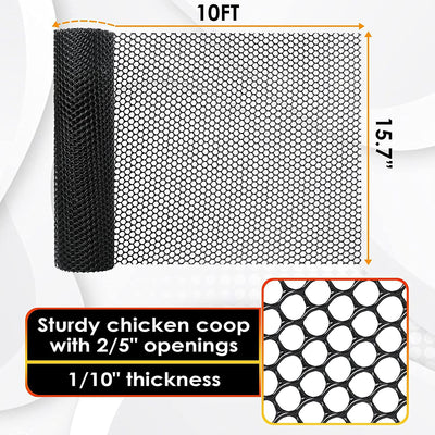 White plastic chicken wire mesh roll with hexagonal openings, showing transparency with a hand behind it. - Image 2