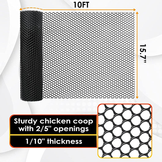 White plastic chicken wire mesh roll with hexagonal openings, showing transparency with a hand behind it. - Image 2