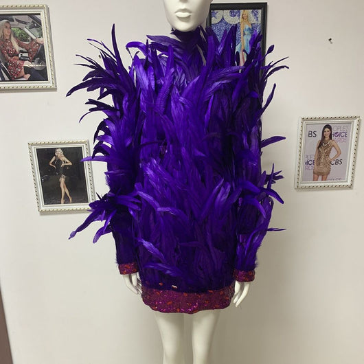 Vestido Elegante Largo con Plumas Premium y Mangas Largas - Image 3