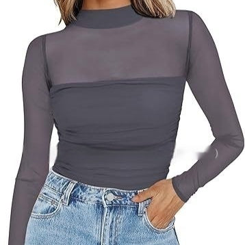 Top Sexy Cuello Malla con Detalles en Contraste - Image 6