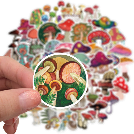 A large collection of 50 colorful mushroom graffiti stickers in various cartoon and artistic styles. - Image 4