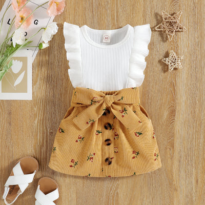 Conjunto Dos Piezas: Blusa sin Mangas Floral y Falda de Pana - Image 5