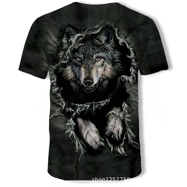 Playera Estampada Wolf 3D Tide Suelta Manga Corta Hombre - Image 10