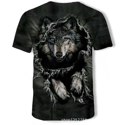 Playera Estampada Wolf 3D Tide Suelta Manga Corta Hombre - Image 10
