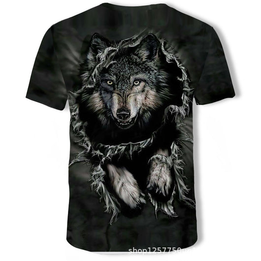 Playera Estampada Wolf 3D Tide Suelta Manga Corta Hombre - Image 10