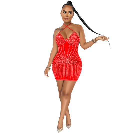 Vestido Mesh Transparente con Peto de Strass y Falda Envolvente - Image 2