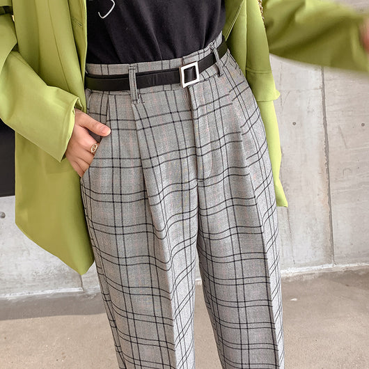 Pantalones Cuadros Mujer Corte Holgado Estilo Británico Largo 7/8 - Image 3