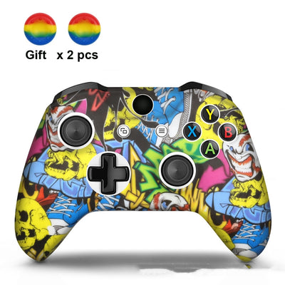 White silicone sleeve for game controller with colorful graffiti pattern, includes two rainbow thumbstick caps. - Image 12